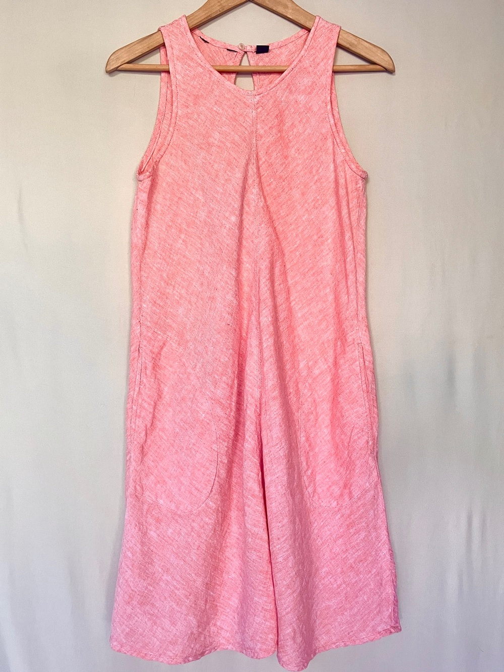 Lands' End 100% Linen Bias Cut A-Line Dress Heathered Peach Pockets S
